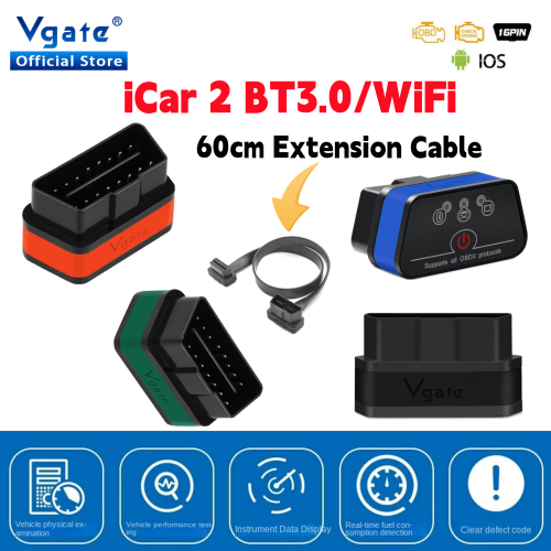 Imagen de Vgate iCar2 Diagnóstico de Coche OBD2 con Conexión WiFi y Bluetooth - Escáner Automotriz Profesional con Lector de Códigos, Cable de Extensión Incluido, Versión V2.2