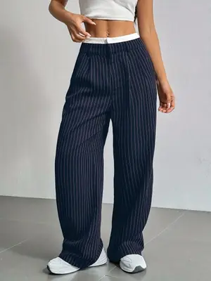 Image de Pantalon Rayé Y2K Taille Haute Jambes Larges