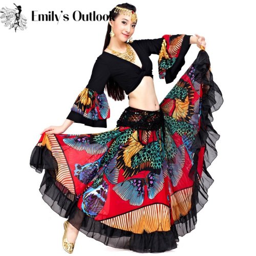 Image of Elegant 720-Degree Floral Gypsy Skirt for Belly Dance, Tribal Fusion, Flamenco & Stage Performances