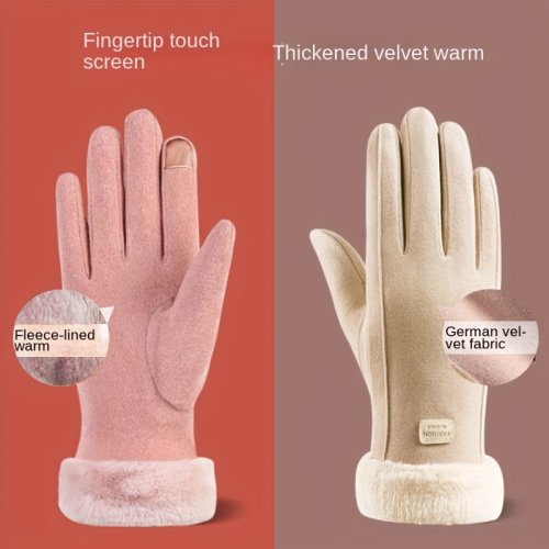 Image of Elegant Women's Touchscreen Winter Gloves – Warm Cashmere-Blend Mittens with Suede Fabric for Cycling, Driving & Everyday Use