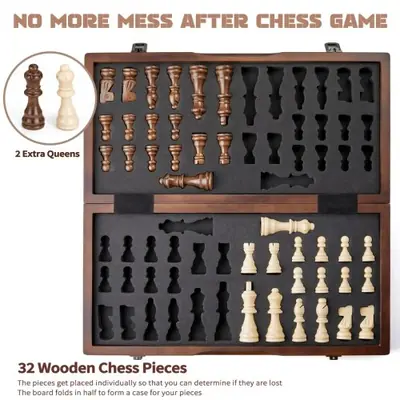 Image de Échecs Magnétiques en Bois - Jeu de Voyage Pliable