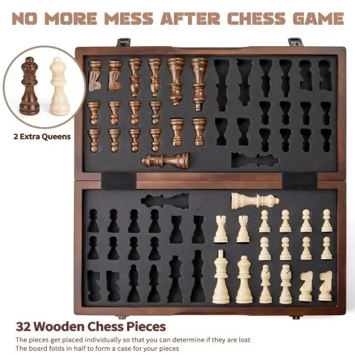 Image de Échecs Magnétiques en Bois - Jeu de Voyage Pliable