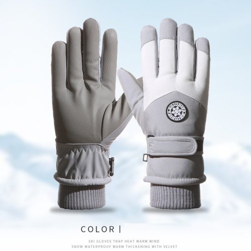 Afbeelding van Winter unisex snowboard skihandschoenen PU-leer antislip touchscreen waterdicht motorfiets fietsen fleece warme sneeuwhandschoenen