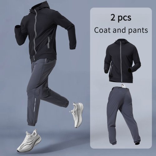 Image of Men's Breathable Hooded Training Set – Lightweight Fitness Jacket and Pants for Comfortable Workout Sessions