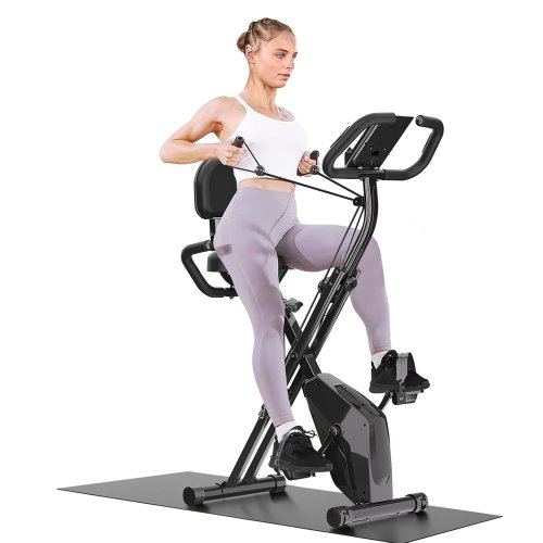 Image of Foldable Exercise Bike 8 Resistance Exercise Bike With Heart Rate Sensors LCD Stationary Fitness Bicycle for Indoor Cycling