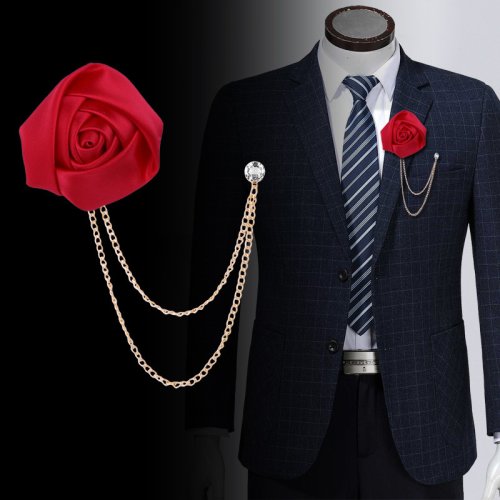 Image de Broche de Col Fleur Rose Élégante pour Homme