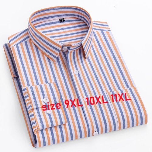 Zdjęcie Męska koszula z długim rękawem 100% czystej bawełny Oxford Dress Shirts Striped Regular Fit Casual Soft Męska bluzka Odzież 11XL 10XL 9XL