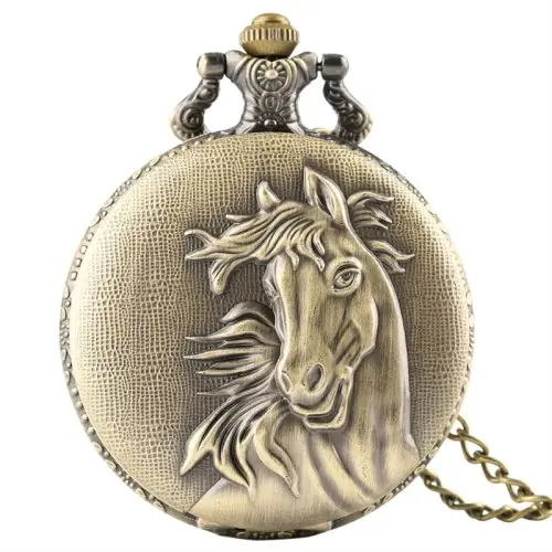 Image de Montre de Poche Vintage Cheval - Style Rétro & Digital
