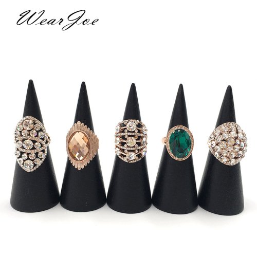 Afbeelding van Vintage Zwarte Houten Ringhouder Display Kegelrek Massief Houten Vinger Trinket Stand Organizer Sieraden Ring Stack Showcase