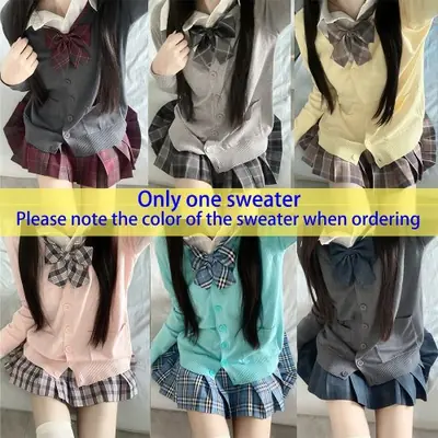 Image de Uniforme Scolaire Japonais & Coréen 3 Pièces - Pull Multicolore & Jupe Plissée