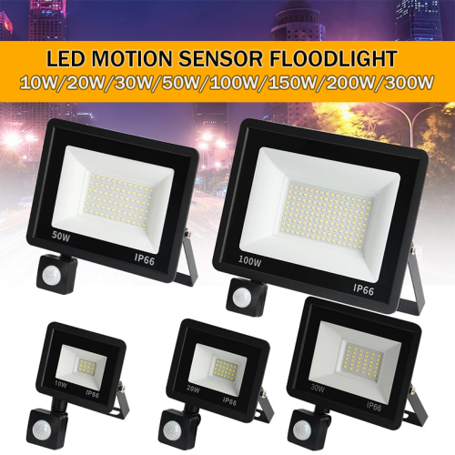 Afbeelding van Waterdichte LED Schijnwerper 50W en 100W met PIR Bewegingssensor voor Buitenverlichting, AC220V, IP66, Tuin- en Muurspot met Reflector