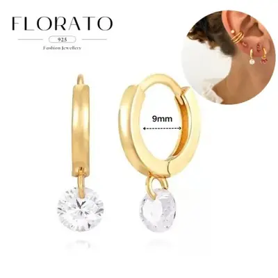 Image de Boucles d'oreilles en Argent 925 - Élégantes Gouttes d'Eau avec Zircons & Cristaux