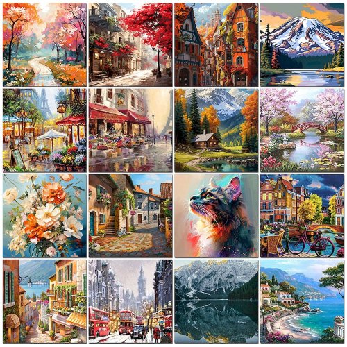 Image of Create Your Own Masterpiece: DIY Oil Painting by Numbers Kit for Adults – Scenic City Landscape on Canvas, Frameless Home Art Decor