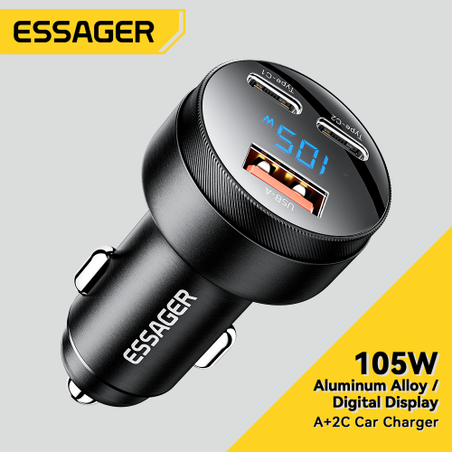Afbeelding van Essager 105W Digitale Display Snelle Autolader voor iPhone 15, 14 Pro, MacBook, USB-A en USB-C Snellader compatibel met Huawei, Xiaomi, Samsung, Oppo