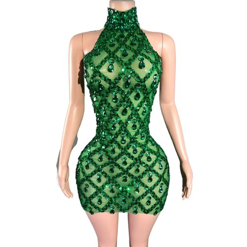 Bild von Glitzerndes kurzes Kleid mit Strasssteinen für Damen, sexy Mesh, transparent, Feiern, Abend, Abschlussball, Event, Geburtstagskleid, Fotoshooting
