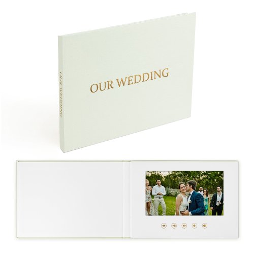 Immagine di Videolibro rilegato in lino di lusso Videolibro per matrimoni Fino a 3 ore video, display IPS da 7", 4 GB di memoria e batteria ricaricabile