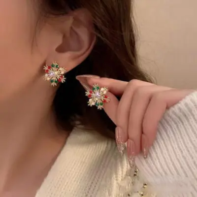 Image de Boucles d'oreilles Étoile de Noël en Zircon Argentées