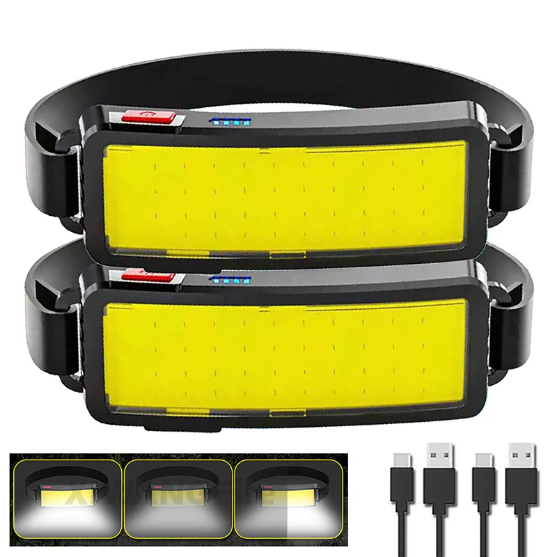Afbeelding van Krachtige COB LED-koplamp Type-c oplaadbare hoofdzaklamp Ingebouwde batterij Outdoor Vissen Camping Lantaarn Waterdichte zaklamp