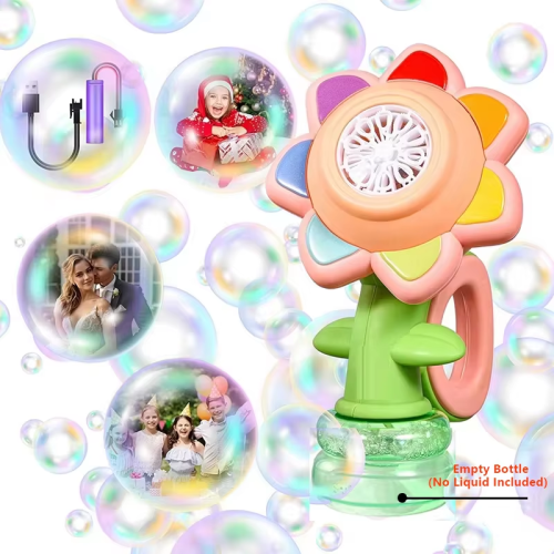 Afbeelding van Zonnebloem Bubbelmachine voor Kinderen – Automatische Bloembubbelspeelgoed met Verlichting voor Peuters en Kleuters