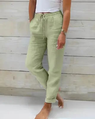 Pantalon d'été femme taille haute en coton et lin