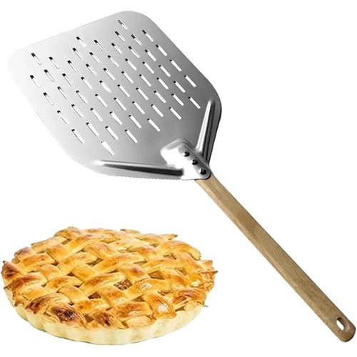 Image of 12 Inch Pizza Shovel Metal Non-Stick Pizza Peel with Wood Handle Transfer Tray for Homemade Baking Pizza Cake Bread Pizzas Tools