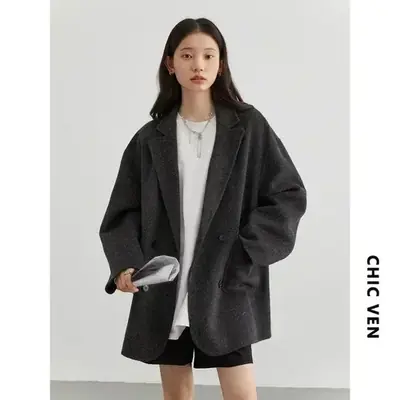 Manteau en Laine Double Boutonnage Femme - Style Rétro & Élégant