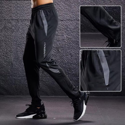 Zdjęcie Męskie spodnie sportowe Spodnie do biegania z kieszeniami na zamek błyskawiczny Trening piłkarski Jogging Spodnie sportowe Fitness Legginsy piłkarskie Spodnie dresowe
