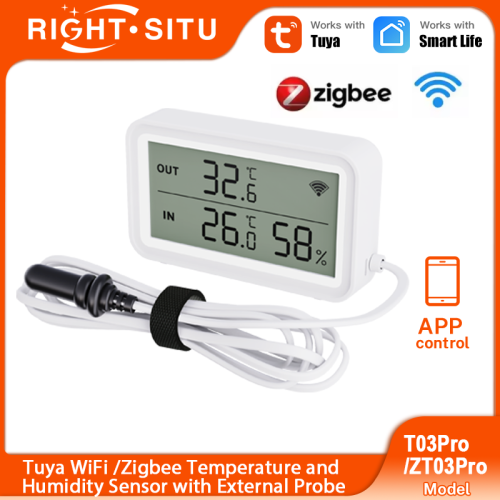 Image of Smart Wi-Fi Zigbee Temperature and Humidity Sensor with External Probe – App Control, Alexa & Google Assistant Compatible, Works with Yandex SmartLife