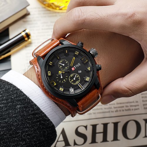 Immagine di YIKAZE Orologi da uomo retrò Orologio classico al quarzo da lavoro di lusso Orologio da polso milita...