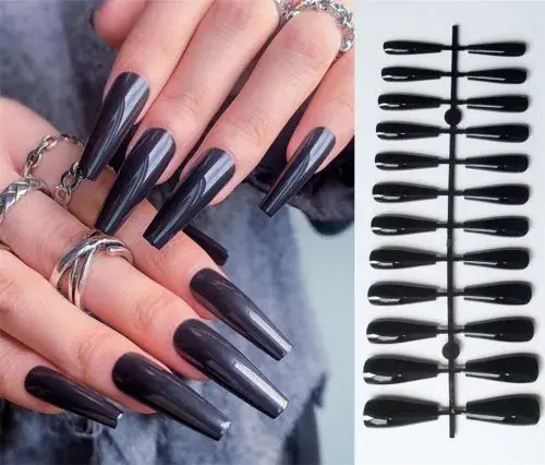 Image de Ongles Faux Cercueil Rouge & Noir - 24 Pièces