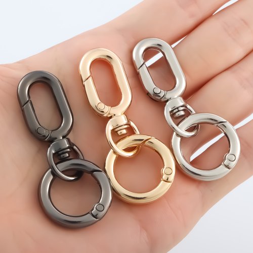 Image of Premium Metal Swivel Spring Snap Hooks with Double Opening Clasp – Durable Key Chain Clips with Key Ring for DIY Projects and Everyday Use