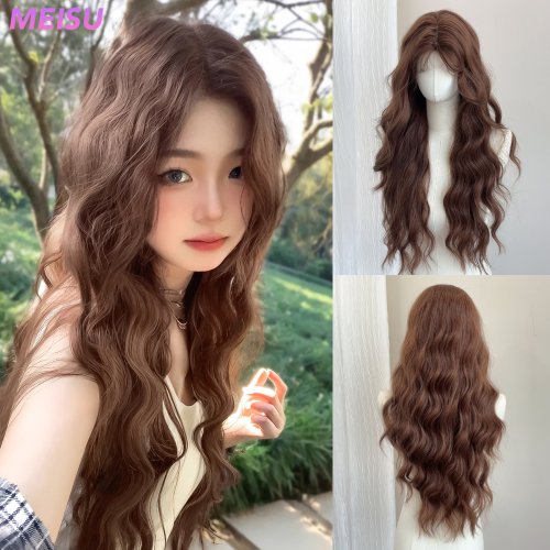 Bild von Natürliche 30-Zoll-Synthetikperücke mit welligen Locken, braun, geschichtet, hitzebeständig und ohne Pony – perfekt für Partys und täglichen Gebrauch für Frauen