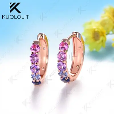 Image de Boucles d'oreilles saphir arc-en-ciel en or rose - Élégance naturelle
