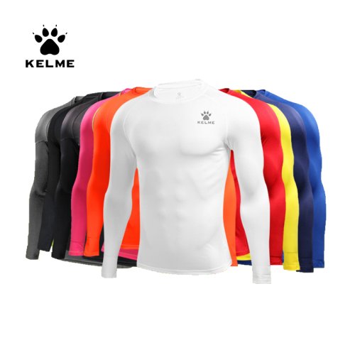 Image of Kelme Men's Performance Running T-Shirt & Compression Wear Set – Long Sleeve Sports Tights for Bodybuilding, Workout, and Fitness Training