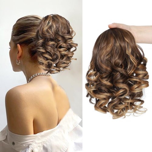 Imagen de Extensiones de cola de caballo con cordón rizado corto, extensiones de cabello con Clip sintético, e...