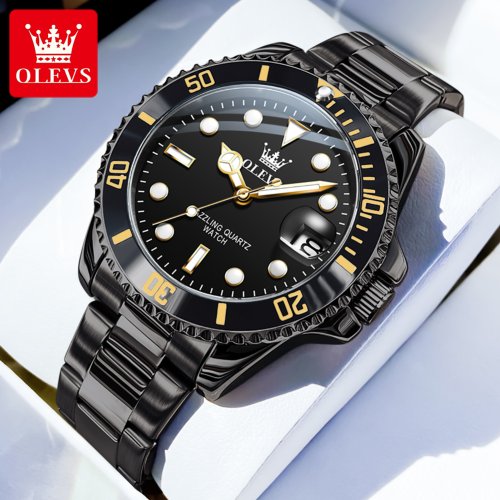 Imagen de OLEVS 5885 relojes para hombre, correa de acero inoxidable de negocios, reloj de cuarzo verde, calendario resistente al agua, reloj de pulsera luminoso de alta calidad