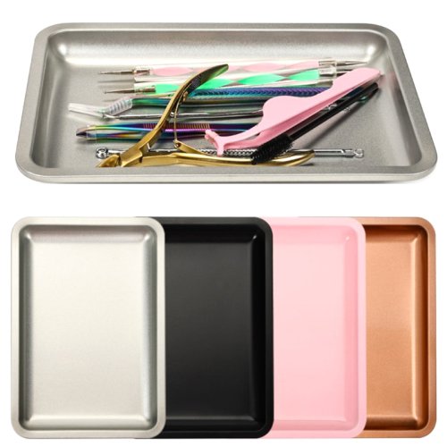 Imagen de Bandeja Organizadora de Acero Inoxidable para Esmaltes de Uñas y Accesorios de Manicura con Divisores Ajustables