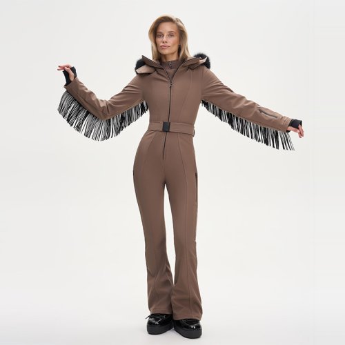 Immagine di Tuta da Neve Donna Autunno Inverno 2025 con Maniche a Nappa Decorativa, Giacca Spessa e Stile Chic - Abbigliamento Fashion High Street