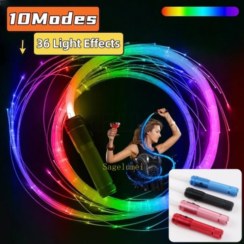 Bild von 360° Schwenkbarer LED-Glasfaser-Peitsche mit 10 Modi – Superhelles Lichtspiel für Rave, Partys, Festivals und Tanz-Atmosphäre