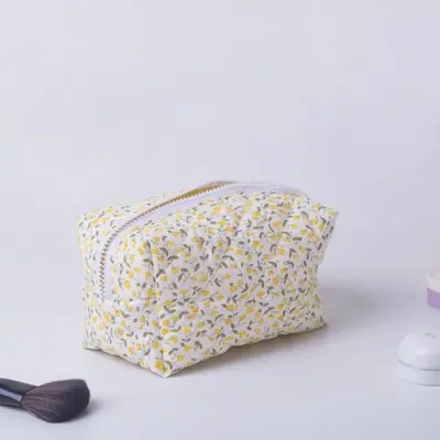 Image de Sac de Maquillage Imprimé Fleurs - Organisateur Cosmétique Matelassé