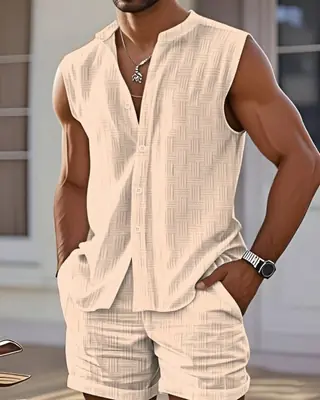Image de Ensemble Homme Chemise + Short Sans Manches - Style Décontracté Été