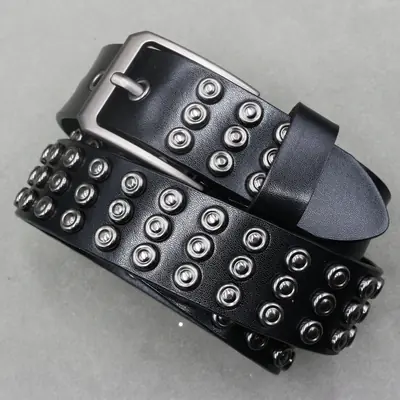 Image de Ceinture Homme Cuir Véritable Noir Rock & Punk