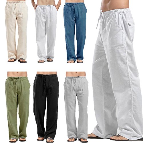 Bild von Herren Sommerhose aus Baumwolle und Leinen – Atmungsaktive, Einfarbige Freizeithose mit Elastischer Taille für Komfort und Stil