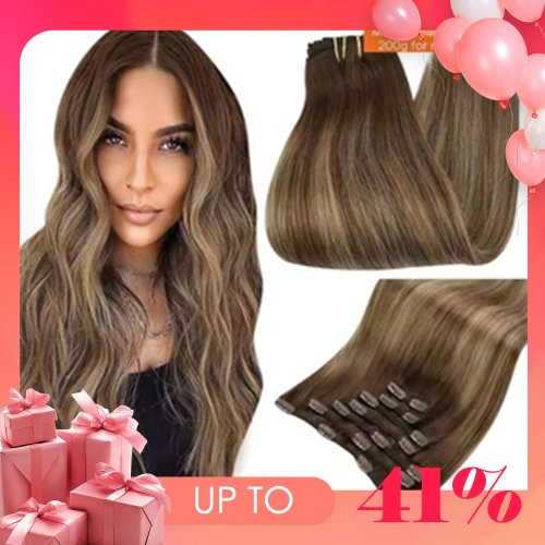 Image of Natural Full Shine Human Hair Clip-In Extensions – 7-Piece Double Weft Set, 105g Premium Remy Hair for Women