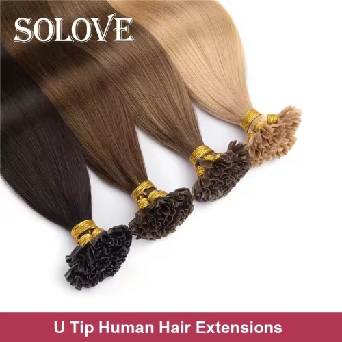 Image of Straight Keratin Human Fusion Hair Nail U Tip Machine Made Remy Human Hair Extensions 0.8g/ps  Muti-Color