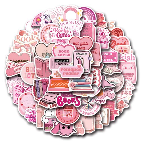 Bild von 60-teiliges Set Rosa Buchliebhaber-Aufkleber für Kinder – DIY Dekoration für Laptop, Telefon, Trinkflasche, Tagebuch und mehr – Kreatives Graffiti-Set als Geschenk