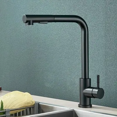 Image de Robinet de Cuisine Flexible Noir - Mitigeur Rotatif 360°
