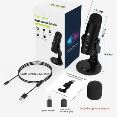 Image de Microphone USB Haomuren - Enregistrement de Jeu, Podcast & Streaming
