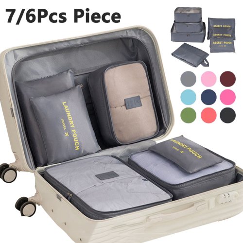 Image of 6-Piece Travel Storage Bag Set with Large Capacity Luggage Organizers, Clothes Sorters, Suitcase Pouches, Shoe Bags, and Packing Cubes for Efficient Trip Packing
