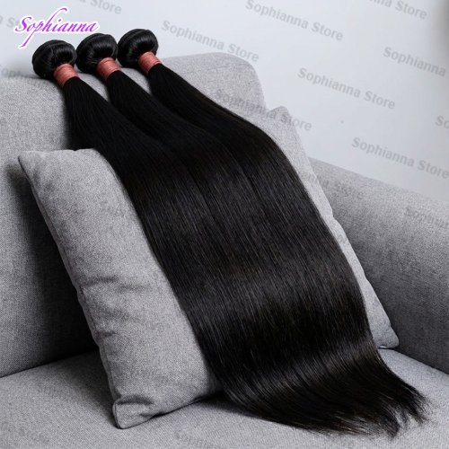 Image of Premium Brazilian Human Hair Extensions 36 Inch Bone Straight Raw Hair Bundles Natural Black 1-3-4 Bundle Deals Unprocessed